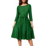Grüne Vintage 3/4-ärmelige Dresstells Audrey Hepburn Midi Abendkleider A-Linie mit Reißverschluss aus Samt für Damen Übergrößen für den für den Winter 