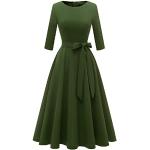 Armeegrüne Vintage 3/4-ärmelige Dresstells Rundhals-Ausschnitt Ballkleider für Damen Größe L 