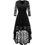 Schwarze Elegante 3/4-ärmelige Dresstells Mini V-Ausschnitt Kurze Abendkleider aus Spitze für Damen Größe M für Partys 