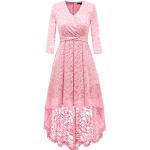 Pinke Elegante 3/4-ärmelige Dresstells Mini V-Ausschnitt Kurze Abendkleider aus Spitze für Damen Größe 3 XL für Partys 