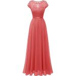 Korallenrote Elegante Ärmellose Dresstells Maxi V-Ausschnitt Lange Abendkleider aus Chiffon für Damen Größe L für die Braut 