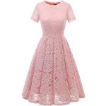 Reduzierte Rosa Elegante Kurzärmelige Dresstells Midi Abendkleider A-Linie aus Spitze für Damen Größe XXL für den für den Sommer 