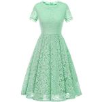 Mintgrüne Blumenmuster Vintage Kurzärmelige Dresstells Midi Abendkleider A-Linie aus Spitze für Damen Größe 3 XL für Hochzeitsgäste für den für den Sommer 