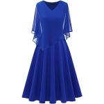 Reduzierte Royalblaue Blumenmuster Elegante Ärmellose Dresstells Midi V-Ausschnitt Chiffon-Abendkleider mit Reißverschluss aus Chiffon für Damen Größe XXL für den für den Sommer 