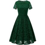 Reduzierte Dunkelgrüne Blumenmuster Vintage Kurzärmelige Dresstells Midi Abendkleider A-Linie aus Spitze für Damen Größe M für den für den Sommer 