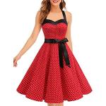 Rote Gepunktete Vintage Dresstells Midi Herzförmige Neckholderkleider für Damen Größe XL zum Abschlussball 