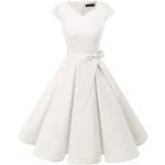 DRESSTELLS Festliche Kleider Knielang, Damen 1950er Vintage Retro Kleid Petticoat Rockabilly Kleid Cap Sleeves Cocktailkleider White 3XL