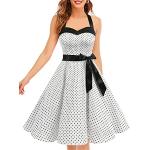 DRESSTELLS Vintage Kleider Damen Neckholder Rockabilly 1950er Polka Dots Kleid Retro Cocktailkleid Petticoat Kleid White Small Black Dot XL