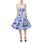 Blaue Blumenmuster Vintage Dresstells Herzförmige Neckholderkleider für Damen Größe 3 XL für den für den Sommer 