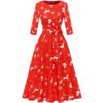 Rote Vintage 3/4-ärmelige Dresstells Rundhals-Ausschnitt Ballkleider für Damen Größe S für Partys 