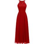 Rote Elegante Ärmellose Maxi Schulterfreie Lange Abendkleider aus Chiffon für Damen Größe XXL zum Abschlussball 