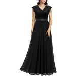 Schwarze Elegante Dressystar Maxi V-Ausschnitt Lange Abendkleider aus Chiffon für Damen Größe S 