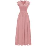 Reduzierte Rosa Elegante Dressystar Maxi V-Ausschnitt Lange Abendkleider aus Chiffon für Damen Größe XXL 