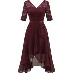 Burgundfarbene Elegante Dressystar Midi V-Ausschnitt Kurze Abendkleider mit Reißverschluss aus Spitze für Damen Übergrößen für Hochzeitsgäste 