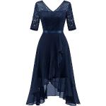 Marineblaue Elegante Dressystar Midi V-Ausschnitt Kurze Abendkleider mit Reißverschluss aus Spitze für Damen Größe L zur Hochzeit für den für den Sommer 