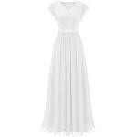 Weiße Blumenmuster Elegante Dressystar Mini V-Ausschnitt Kurze Abendkleider mit Reißverschluss aus Chiffon für Damen Größe M für den für den Sommer 