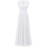 Weiße Blumenmuster Elegante Dressystar Maxi Lange Abendkleider mit Reißverschluss aus Chiffon für Damen Größe S 