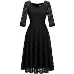 Schwarze Elegante 3/4-ärmelige Dressystar Midi V-Ausschnitt Kurze Abendkleider mit Reißverschluss aus Spitze für Damen Übergrößen für Partys 