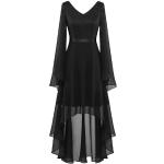 Schwarze Elegante Langärmelige Dressystar V-Ausschnitt Lange Abendkleider mit Reißverschluss aus Chiffon für Damen Größe XXL 