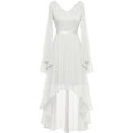 Weiße Elegante Langärmelige Dressystar V-Ausschnitt Lange Abendkleider mit Reißverschluss aus Chiffon für Damen Größe S für Brautjungfern 