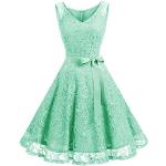 Mintgrüne Blumenmuster Elegante Dressystar Midi V-Ausschnitt Abendkleider A-Linie mit Reißverschluss aus Spitze für Damen Größe XXL für Brautjungfern 