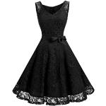 Schwarze Vintage Dressystar Midi V-Ausschnitt Kurze Abendkleider mit Reißverschluss aus Spitze für Damen Größe M für Partys 