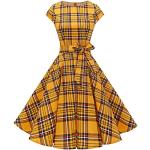Gelbe Pin Up Kurzärmelige Dressystar Audrey Hepburn Mini Kurze Abendkleider aus Baumwolle für Damen Größe S 