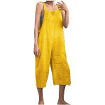 Gelbe Karo Business Freizeithosen mit Reißverschluss aus Leder für Damen Größe L 
