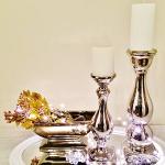 Silberne Moderne 32 cm Kerzenständer Sets glänzend aus Keramik 