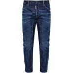 Marineblaue Bestickte DSQUARED2 Slim Fit Jeans mit Knopf aus Denim für Herren Größe XL 