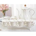 Goldene Teekannen mit Tasse matt aus Porzellan lebensmittelecht 14-teilig 