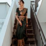 Dunkelgrüne Saris für Damen für Partys 