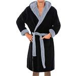 Schwarze Langärmelige Pyjamas kurz mit Reißverschluss aus Frottee mit Kapuze für Herren Übergrößen 2-teilig für den für den Winter 