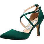 Dunkelgrüne Elegante Spitze High Heels & Stiletto-Pumps mit Riemchen aus Satin für Damen Größe 40 für die Braut 