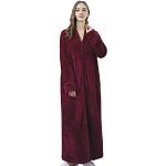 Reduzierte Burgundfarbene Langärmelige Maxi Bademäntel lang mit Reißverschluss aus Fleece für Damen Größe XL für den für den Winter 