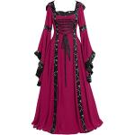 Schwarze Bestickte Maxi V-Ausschnitt Mittelalterkleider aus Spitze für Damen 