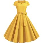 Gelbe Unifarbene Elegante Langärmelige Midi V-Ausschnitt Kurze Abendkleider mit Fransen aus Chiffon enganliegend für Damen Größe XXL zum Abschlussball für den für den Sommer 