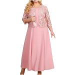 Pinke Unifarbene Elegante Langärmelige Midi Schulterfreie Kurze Abendkleider aus Chiffon für Damen Größe 5 XL zum Abschlussball für den für den Sommer 