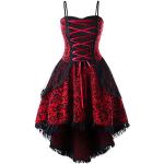 Rote Gothic Langärmelige Midi Kurze Abendkleider mit Glitzer aus Spitze für Damen Größe 5 XL zum Abschlussball 