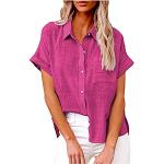 Pinke Unifarbene Vintage V-Ausschnitt Tunika-Blusen mit Reißverschluss aus Chiffon für Damen Größe 5 XL Große Größen für den für den Sommer 