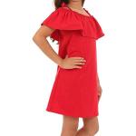 Rote Schulterfreie Kindersommerkleider aus Baumwolle für Mädchen Größe 152 für den für den Frühling 