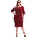 Rote Langärmelige Maxi Rundhals-Ausschnitt Lange Abendkleider mit Reißverschluss für Damen Größe 4 XL für Partys 