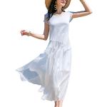 Weiße Kurzärmelige E-girl Rundhals-Ausschnitt Seidenkleider aus Seide für Damen Größe XL 