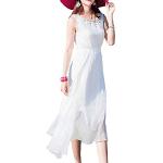 E-girl Damen Weiß Seiden Kleid Ohne Arm Rundhals Solide 100% Seiden Langes Seiden Kleid,E8031,M