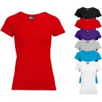 Rote Kurzärmelige Promodoro V-Ausschnitt T-Shirts aus Baumwolle enganliegend für Damen Größe XS 