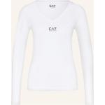 Weiße Langärmelige Armani Emporio Armani V-Ausschnitt V-Shirts aus Jersey für Damen Größe S 