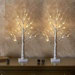 Weiße LED-Lichterbäume mit Weihnachts-Motiv aus Holz bruchsicher 