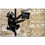 Schwarze Moderne Banksy XXL Leinwandbilder aus Holz 