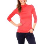 Korallenrote Langärmelige Easy Young Fashion Basic Rollkragen T-Shirts aus Jersey für Damen Einheitsgröße 