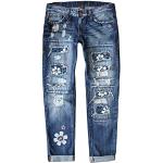 Blaue Bestickte Vintage Atmungsaktive Hüftjeans & Low Waist Jeans aus Denim für Damen Größe L Petite für den für den Sommer 